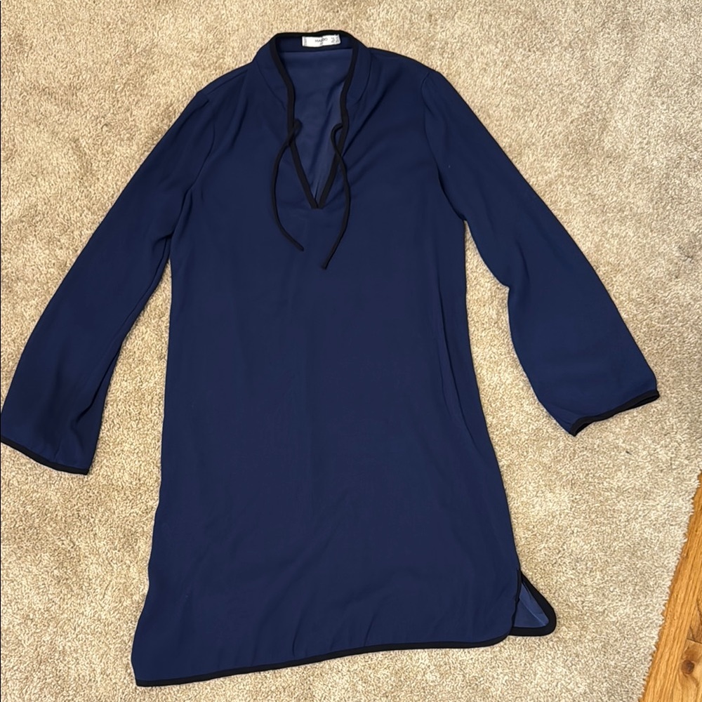 Mango Blue Long Sleeve Shift Dress